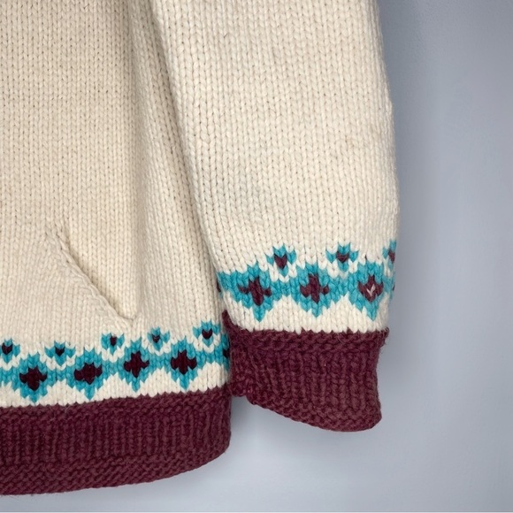 Amazing Hand Knit Wool Chunky Knit Cardigan Unisex One Size Fair Isle Ecuador - Picture 6 of 10